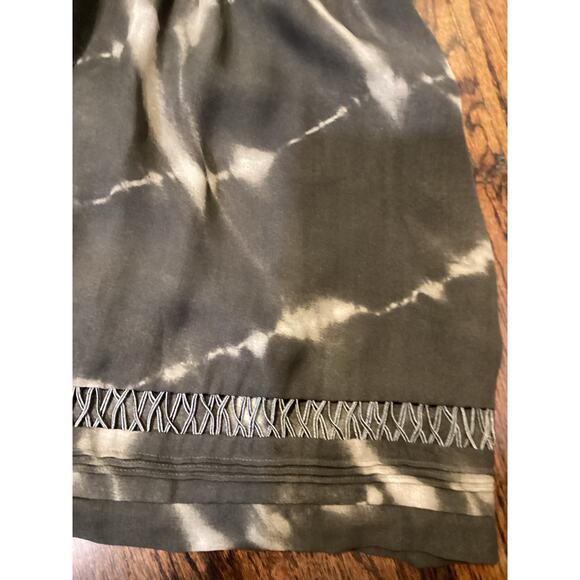 Parker Brown 100% Silk Tie-Dye Blouson Off Shoulder Sleeve Mesh Short Dress L - Picture 5 of 6